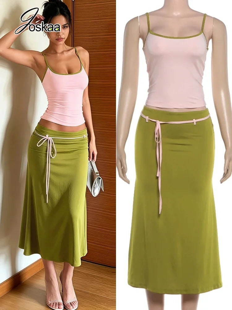 Women's Lace Backless Color Blocking Low-neck Two Piece Set – Women's Fashion Wholesale – Front View