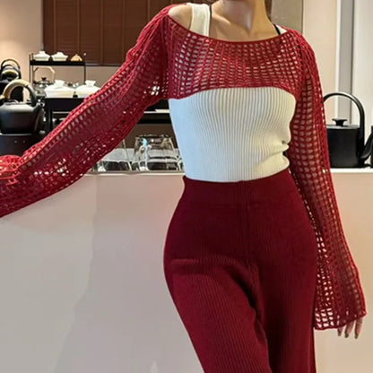 Women's Knit Cutout Long Sleeve Bikini Set