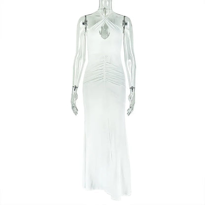 Women's Ruched Backless Halter Maxi Dress