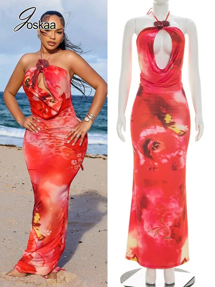 Women's Floral Print Backless Cutout Maxi Dress – Women's Fashion Wholesale – Front View