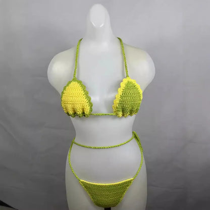 Women's Knit Ribbed Swimwear Crochet Bikini Set