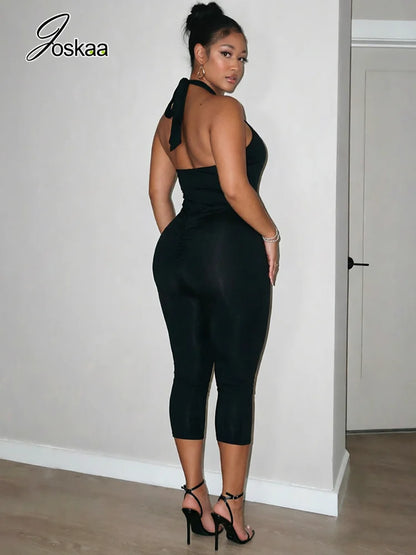Women's Lace Backless Cutout Halter Romper - Side View