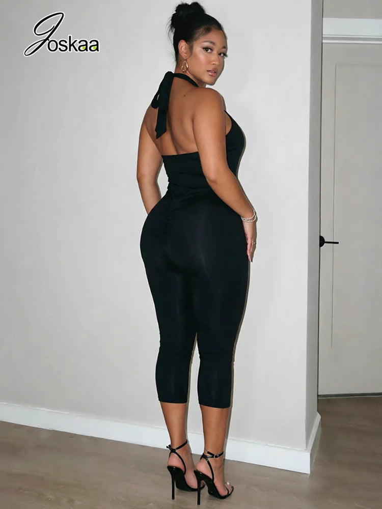 Women's Lace Backless Cutout Halter Romper - Side View