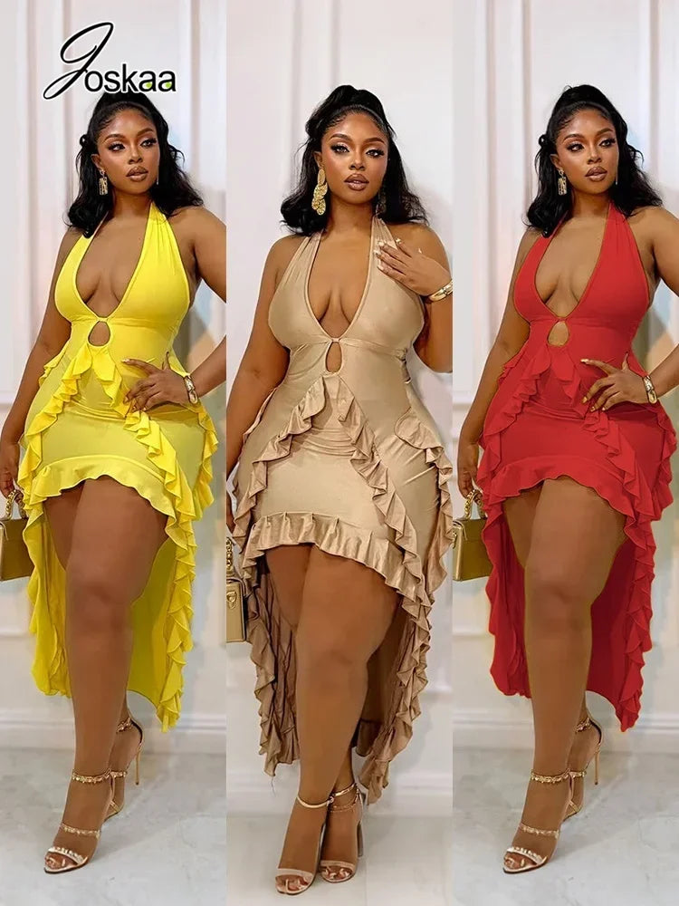 Women's Backless V-neck Halter Bodycon Dress - Front View