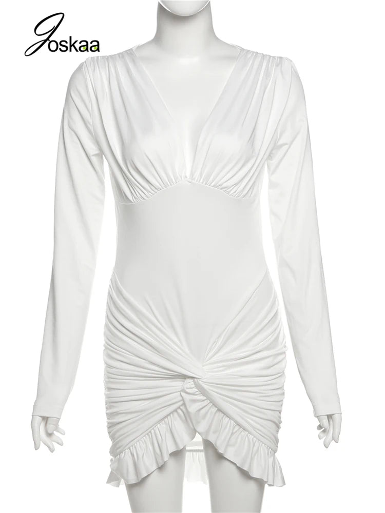 Wholesale Women's Long Sleeve Bodycon Mini Dress White – Back View