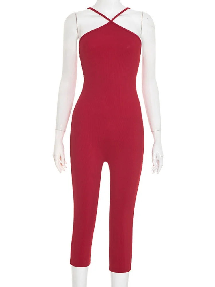 Women's Backless Halter Sleeveless Romper