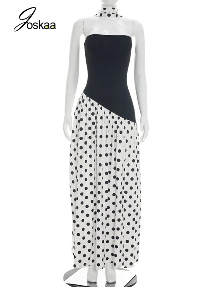Women's Polka Dot Strapless Bodycon Two Piece Set Black – Back View
