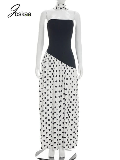 Women's Polka Dot Strapless Bodycon Two Piece Set Black – Back View
