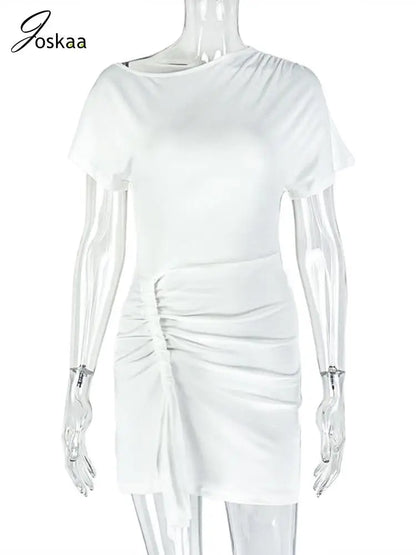 Women's Ruched Short Sleeve Bodycon Mini Dress White – Back View