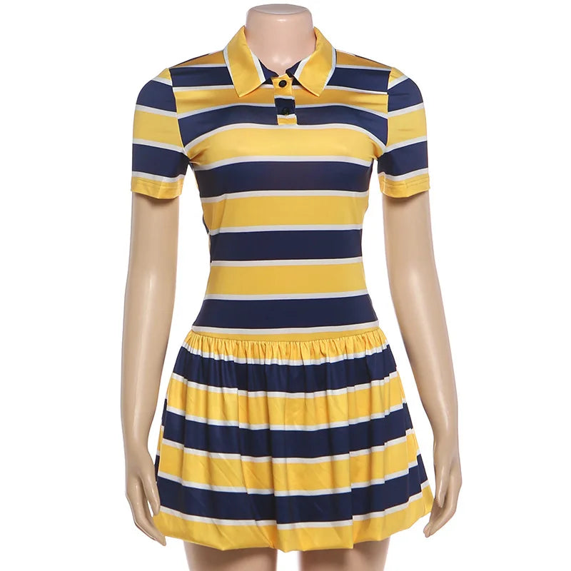 Women's Stripe Ruched Short Sleeve Mini Dress