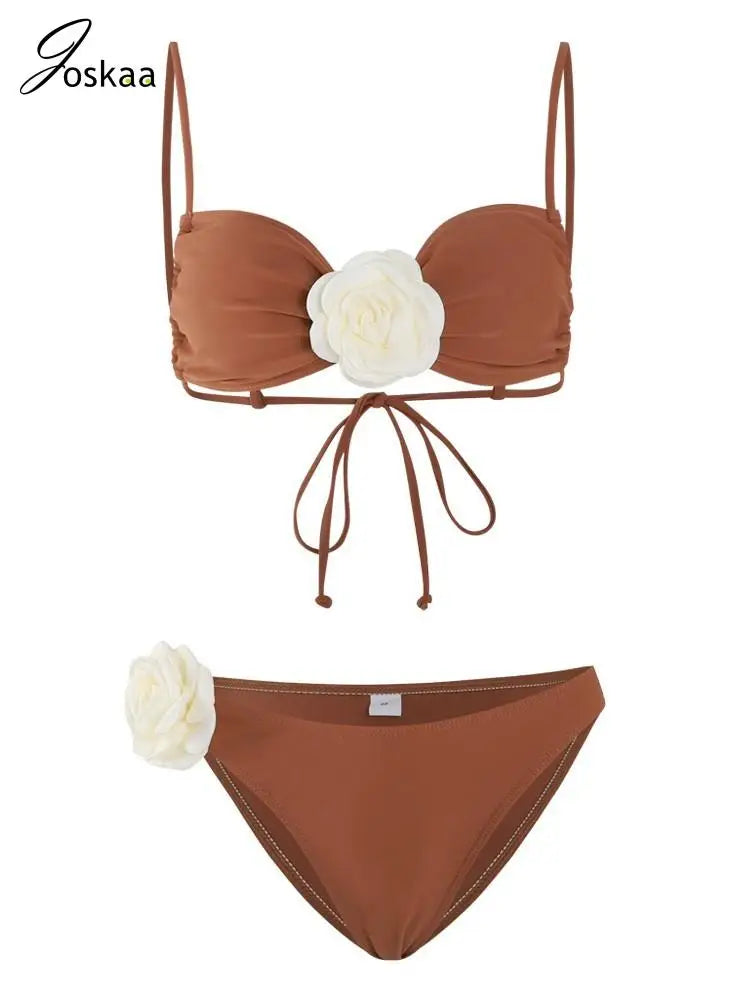 Women's Floral Print Swimwear Flower Piece Bikini Set Creamy – Back View