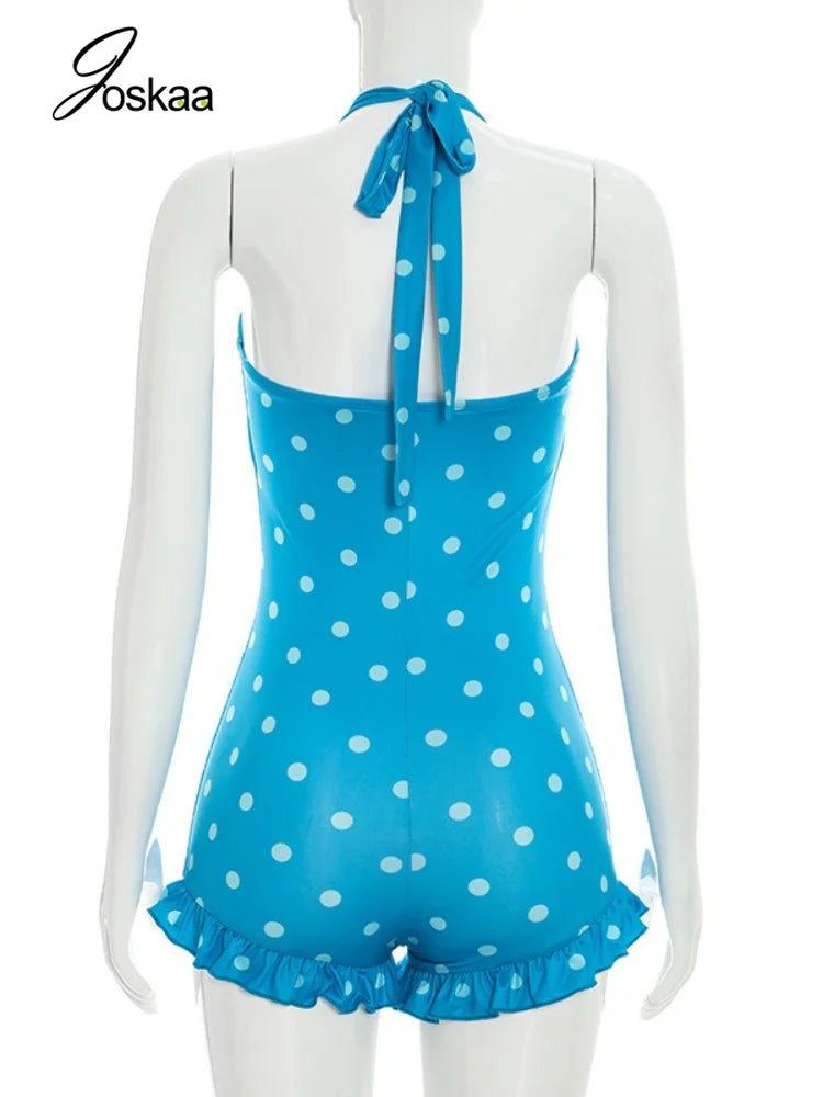 Women's Polka Dot Ruched Halter Bikini Set White – Detail View