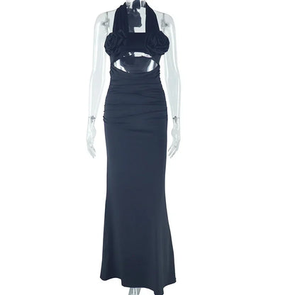 Women's Floral Print Backless Cutout Maxi Dress