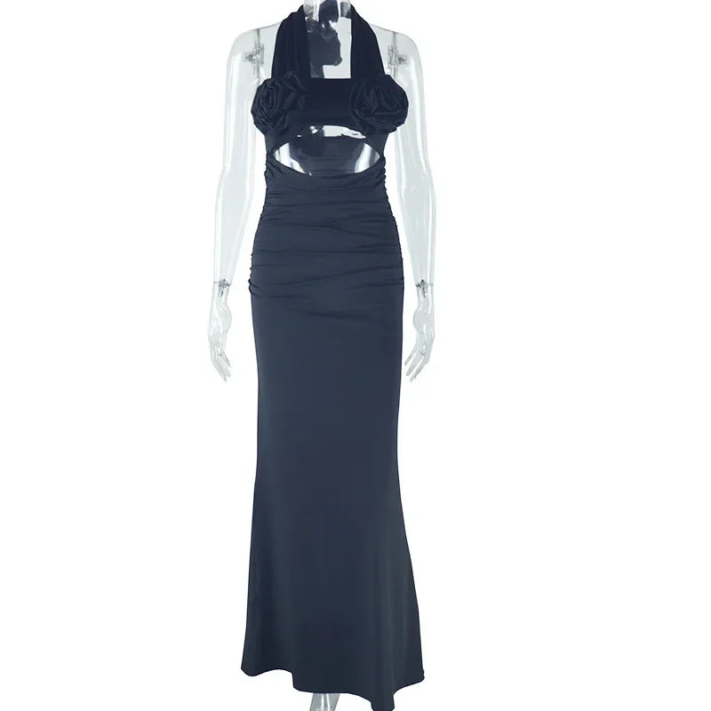 Women's Floral Print Backless Cutout Maxi Dress