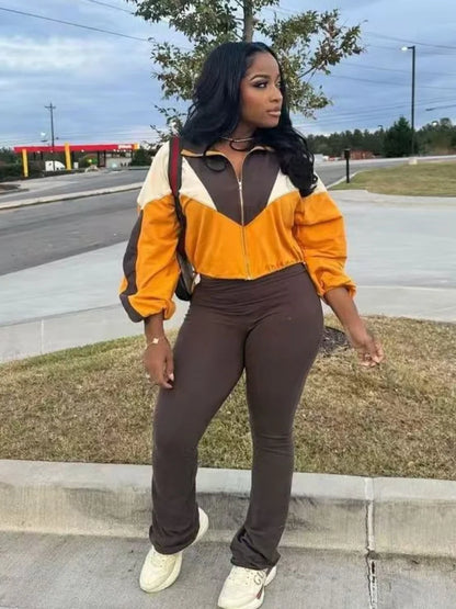 Women's Long Sleeve Crop Flare Two Piece Set – Women's Fashion Wholesale – Front View