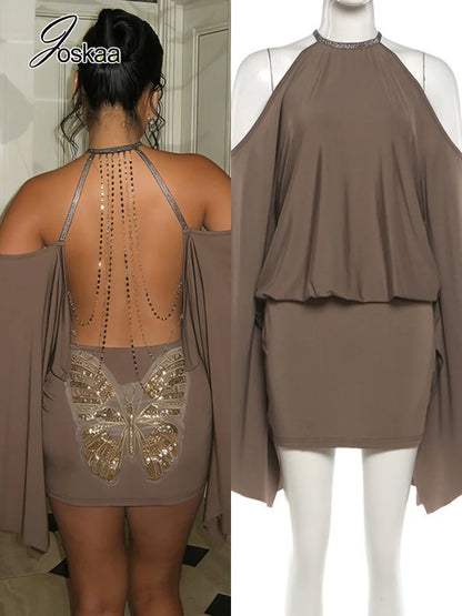 Women's Off Shoulder Backless Bodycon Dress - Front View