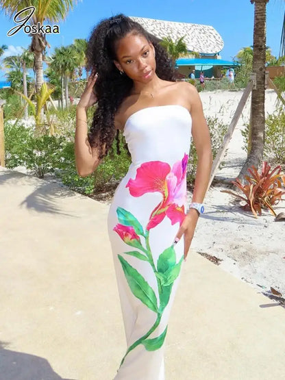 Women's Floral Print Backless Strapless Bikini Set White – Side View