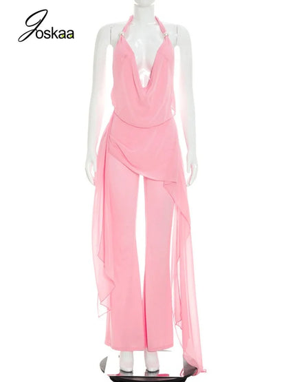 Women's Backless V-neck Halter Sleeveless Romper - Back View