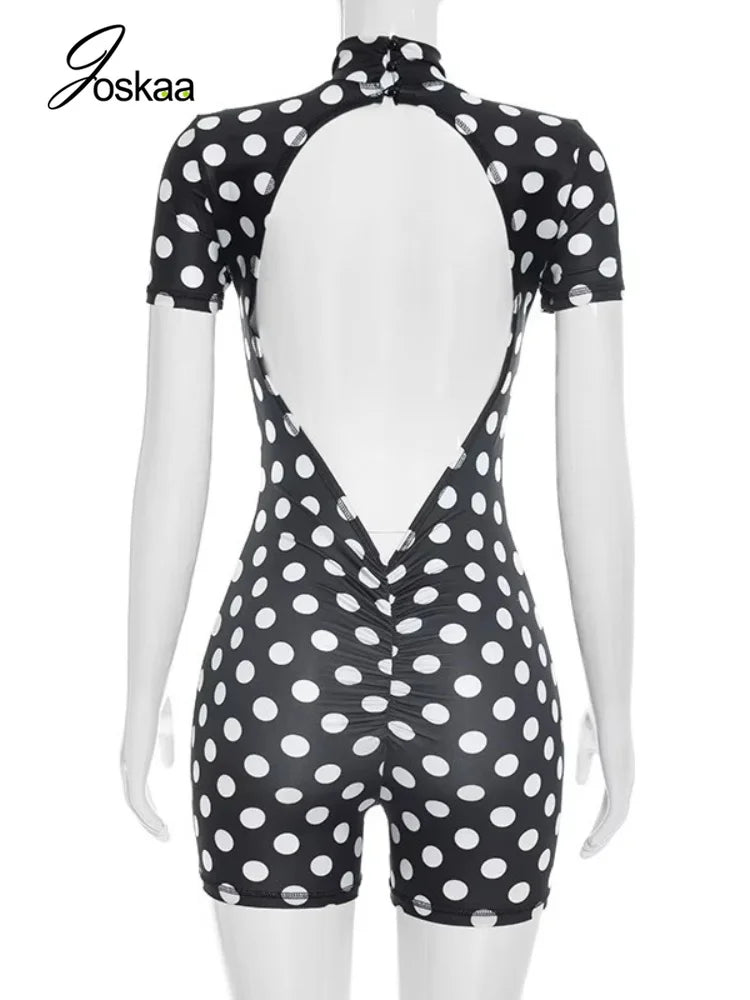 Women's Ruched Backless Bodycon Romper - Detail View