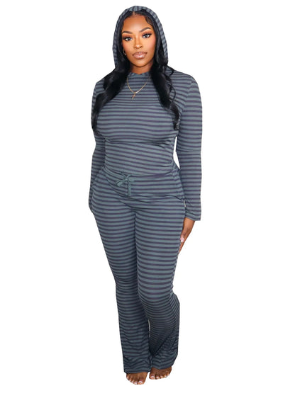 Women's Striped Long Sleeve Wide Leg Two Piece Set - Additional View 11