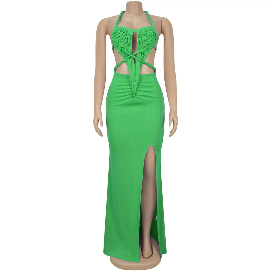 Women's Knit Backless Cutout Halter Bikini Set