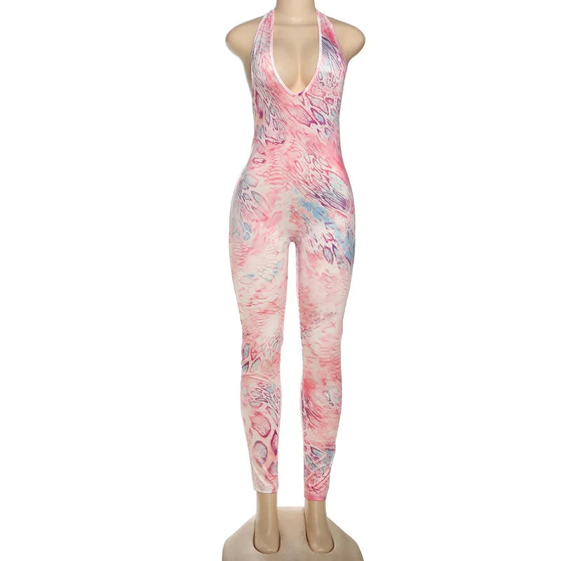 Women's Leopard Print Backless Halter Romper