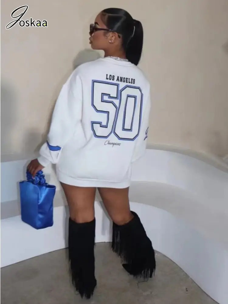 Women's Letter Print Long Sleeve White Top White – Front View