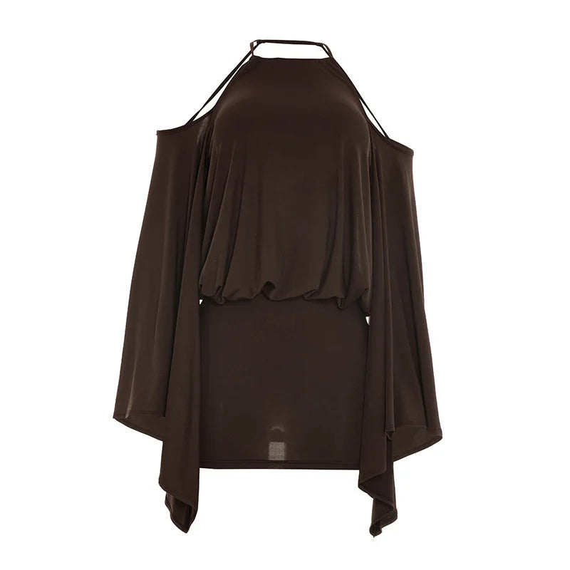 Women's Ruched Backless Halter Long Sleeve Mini Dress - Additional View 7