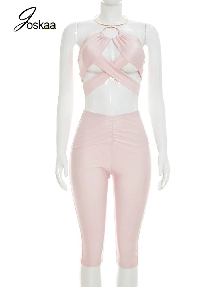 Women's Ruched Cutout Halter Two Piece Set - Back View