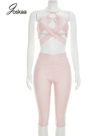 Women's Ruched Cutout Halter Two Piece Set - Back View