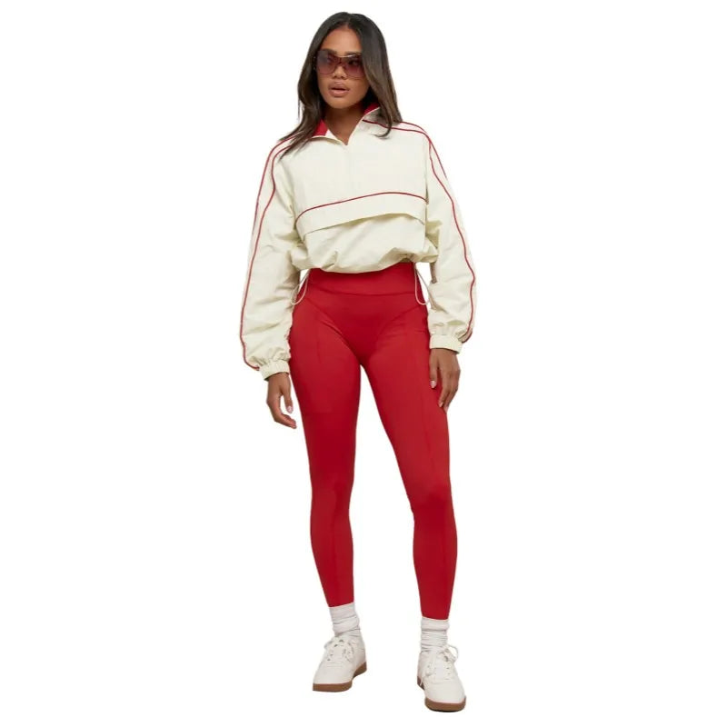 Women's Long Sleeve Sporty Nylon Full Two Piece Set