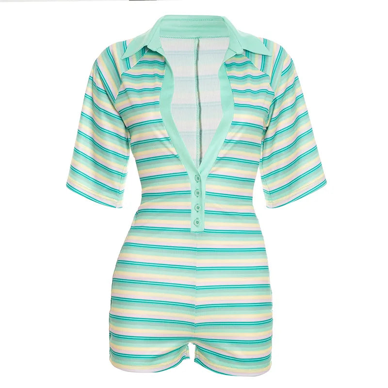 Women's Striped Bodycon Romper - Additional View 7