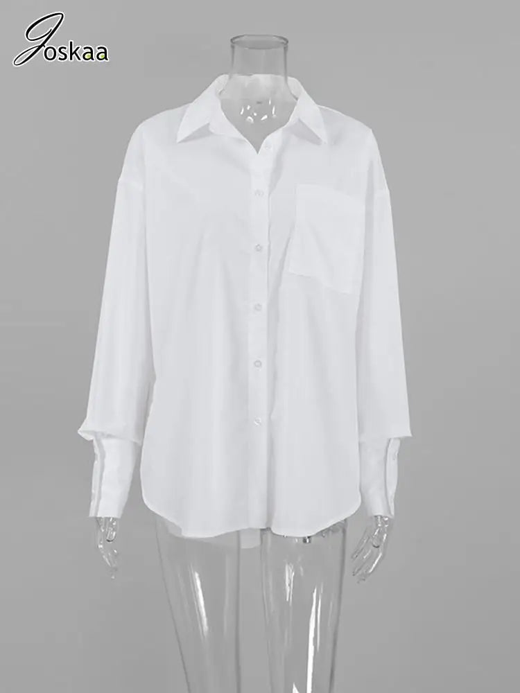 Women's Long Sleeve Fall Oversize White Top White – Back View