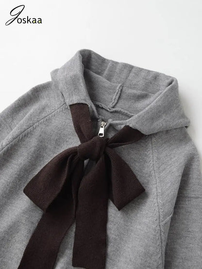 Wholesale Women's Ribbed Knit Zip Hooded Cardigan – Back View