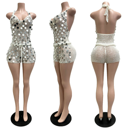 Women's Sequin Knit Cutout Two Piece Set