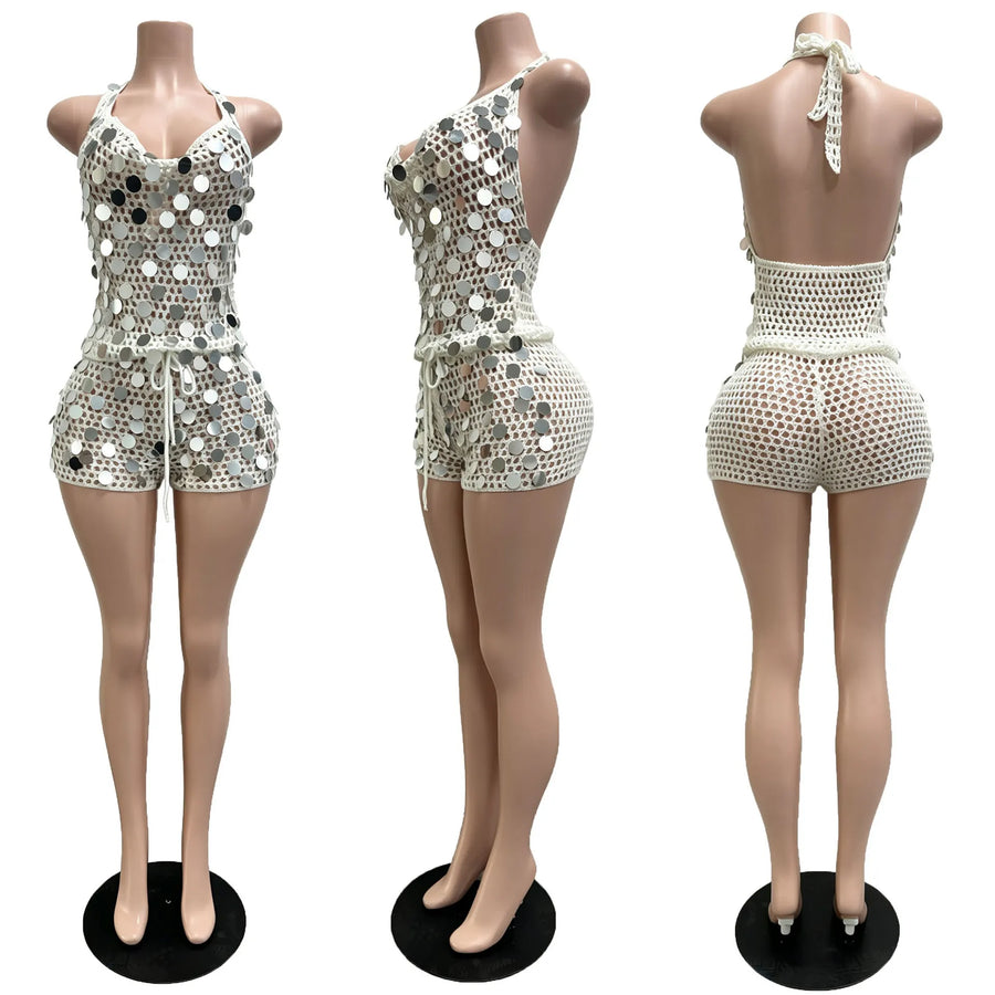 Women's Sequin Knit Cutout Two Piece Set