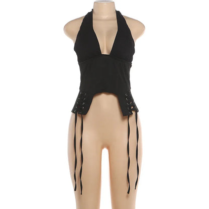 Women's Lace Backless Halter Sleeveless Top