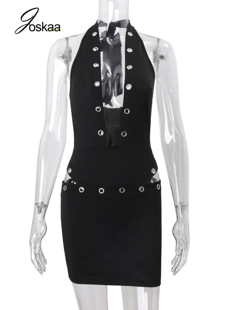 Women's Cutout Halter High Waist Two Piece Set Black – Side View