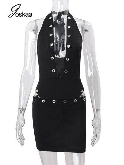 Women's Cutout Halter High Waist Two Piece Set Black – Side View
