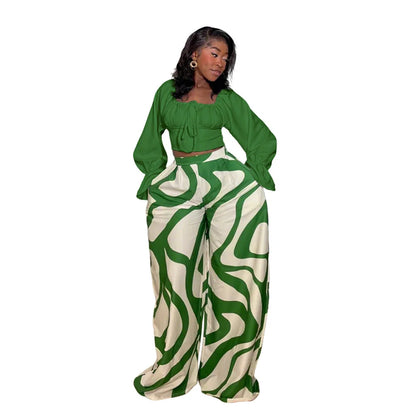 Women's Long Sleeve Crop Flare Two Piece Set