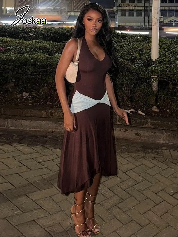 Women's V-neck Halter One Shoulder Bodycon Dress - Front View