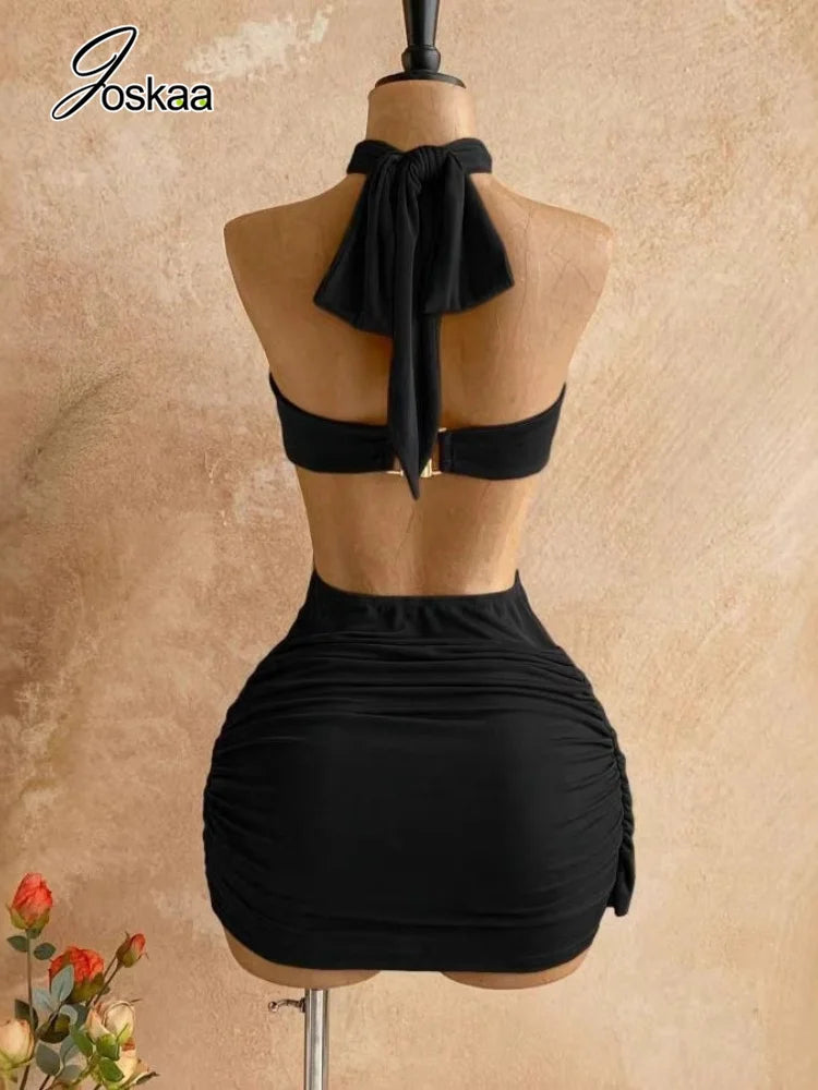 Women's Backless Halter Bodycon Mini Dress Green – Front View