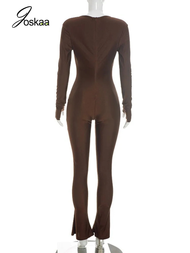 Women's Cutout Strapless Zip Up Long Sleeve Romper - Detail View