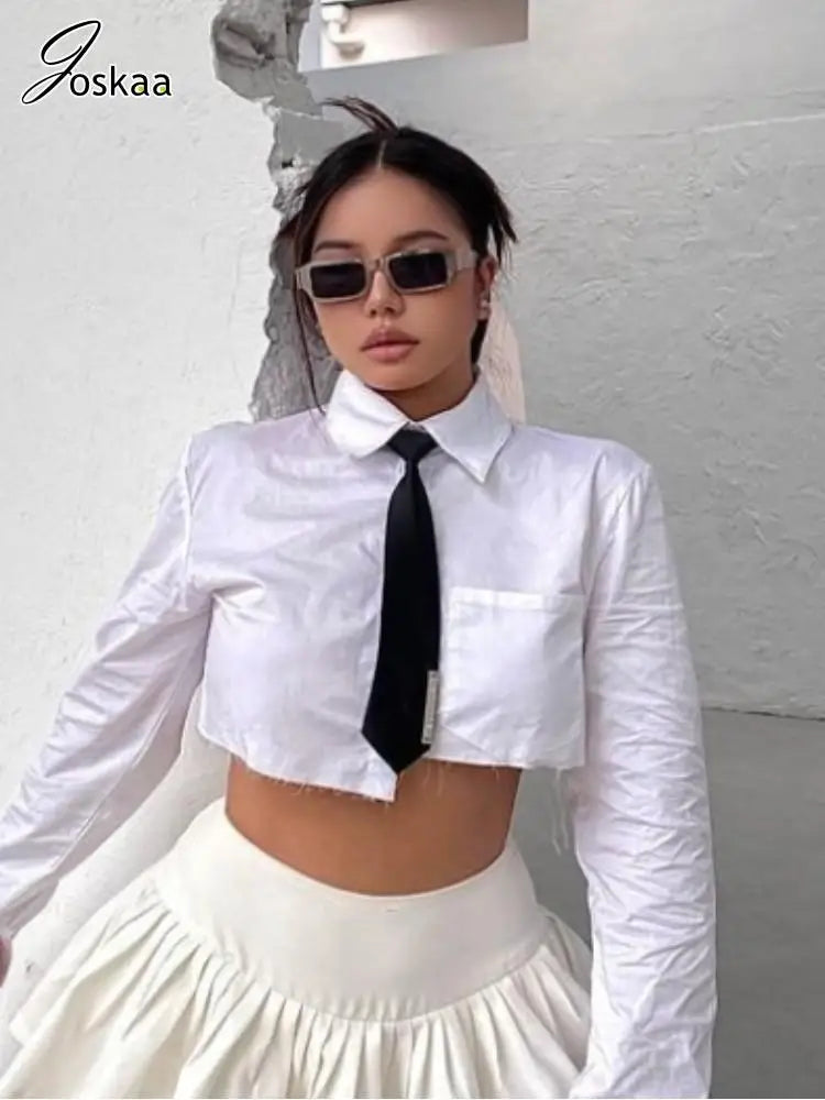 Women's Long Sleeve Unique Irregular Shirts Top White – Side View
