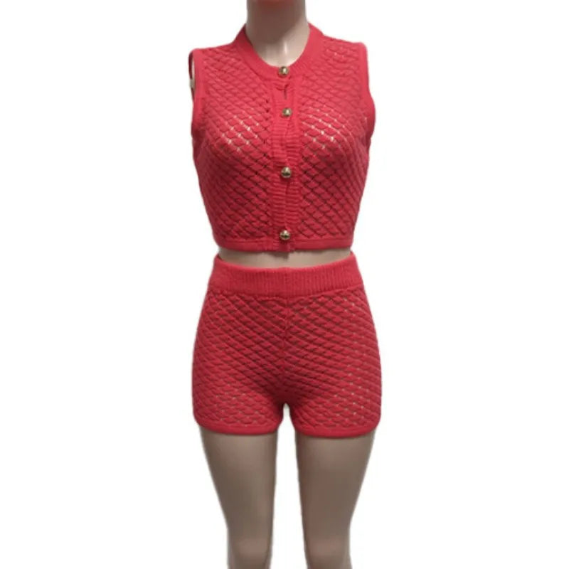 Women's Knit Sleeveless Ribbed Two Piece Set