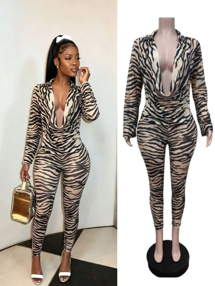Women's Zebra Print Striped Ruched Long Sleeve Two Piece Set - Additional View 7