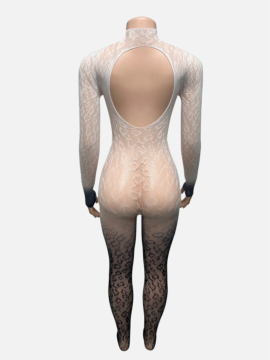 Joskaa Lace Backless Long Sleeve Bodycon Romper - romper image 4