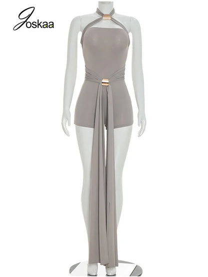 Women's Backless Halter Sleeveless Bodycon Romper - Back View
