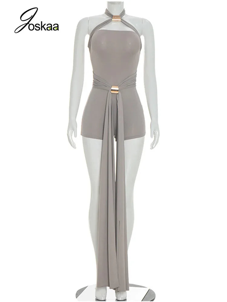 Women's Backless Halter Sleeveless Bodycon Romper - Back View