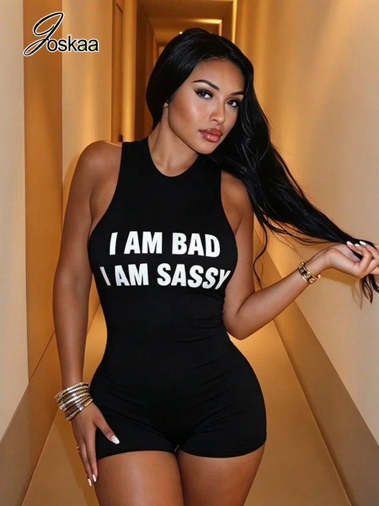 Women's Zip Up Sleeveless Bodycon Romper - Side View